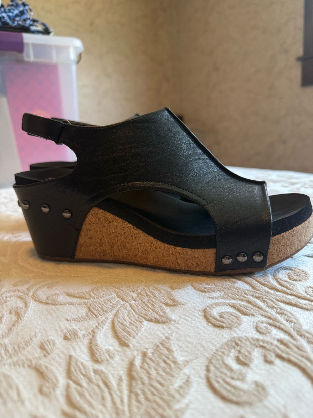 NWOT Corky’s Carly Black Open-Toe Slingback Sandal with Rivets 9